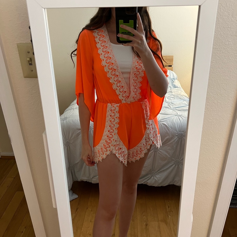 Boutique Bright Orange Romper